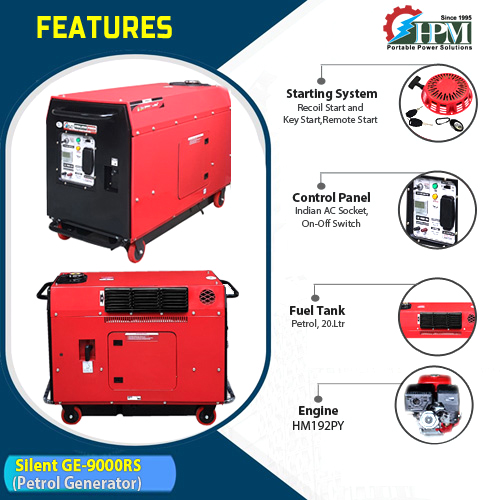 10 KVA Silent Generator, GE-3P-9000RS with AMF Panel , Recoil & Self Start